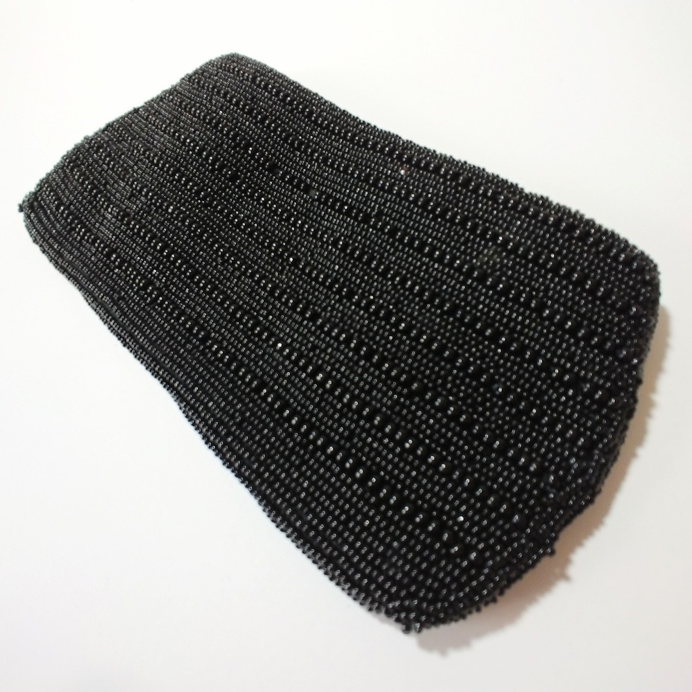 Black Beaded Clutch Purse Small Vintage Bag by Debbie